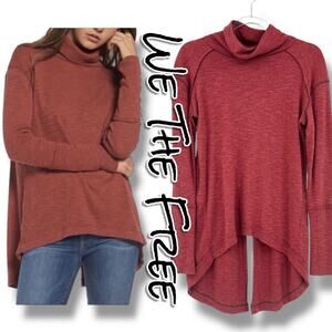 We The Free Free People Burnt Red Soft Turtleneck Tunic Top Split Back Womens XS